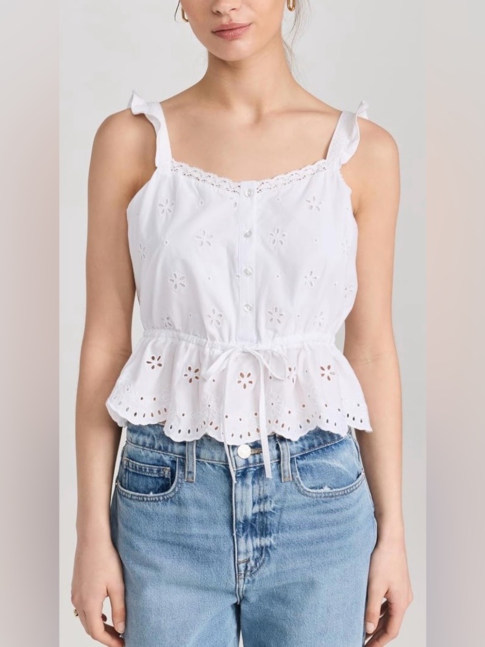 PAIGE Marsa Cotton Eyelet Peplum Top Sleeveless Eyelet White Size 4